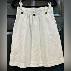 Tory Burch Linen Skirt White With Gold  Buttons Lined Pockets Side Zip Women’s 4